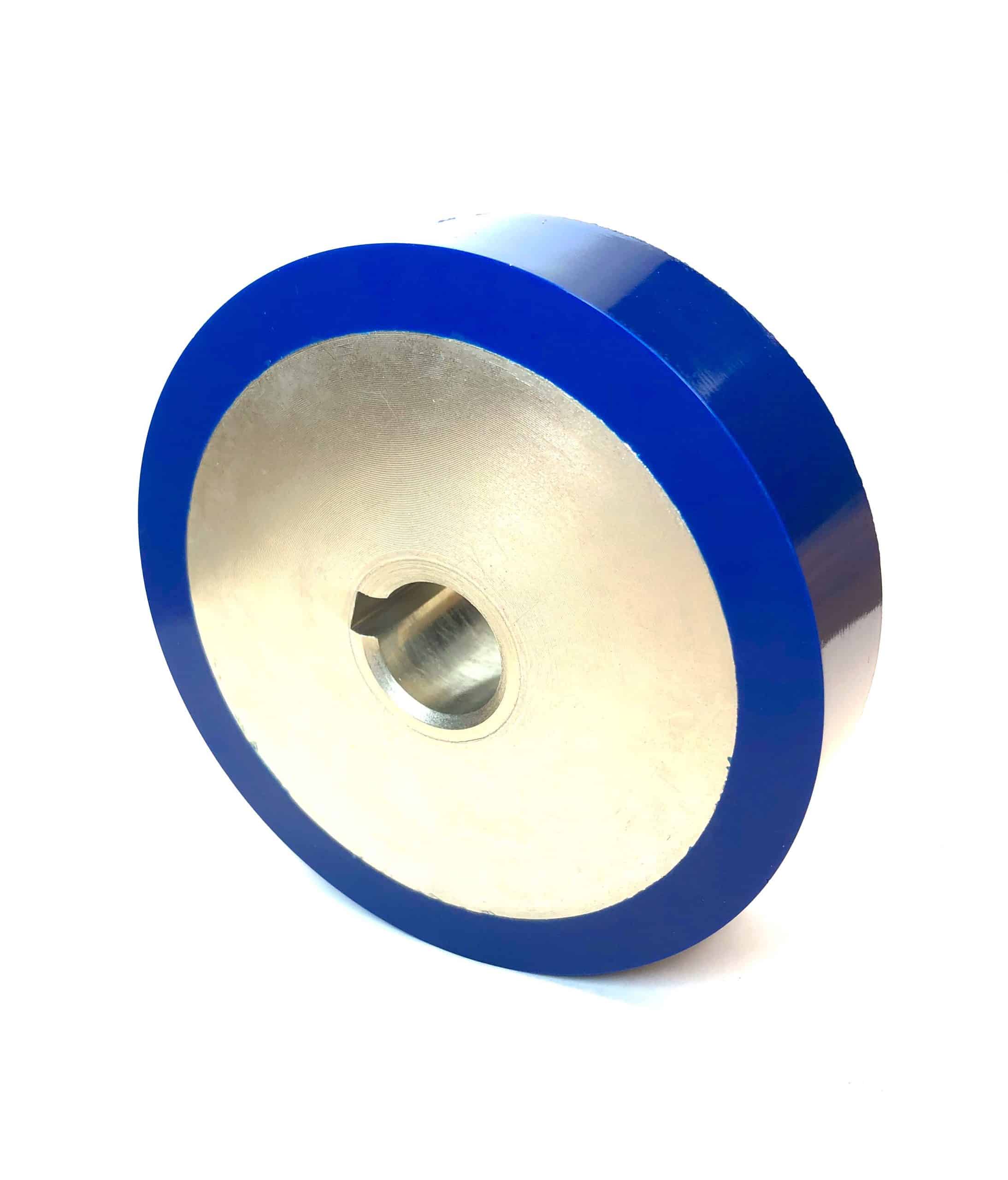 Blue polyurethane roller with key way.