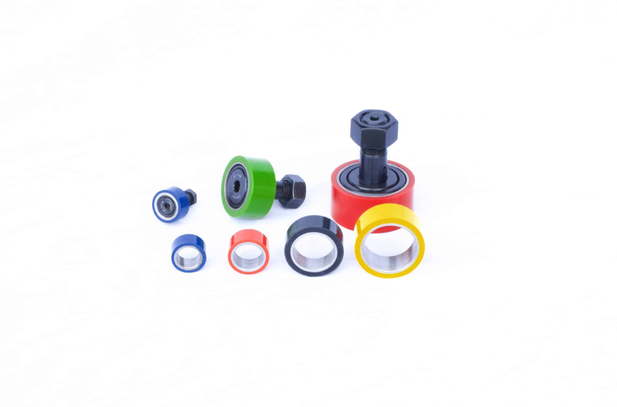 Mutiple polyurethane cam followers sleeves on and off cam followers.