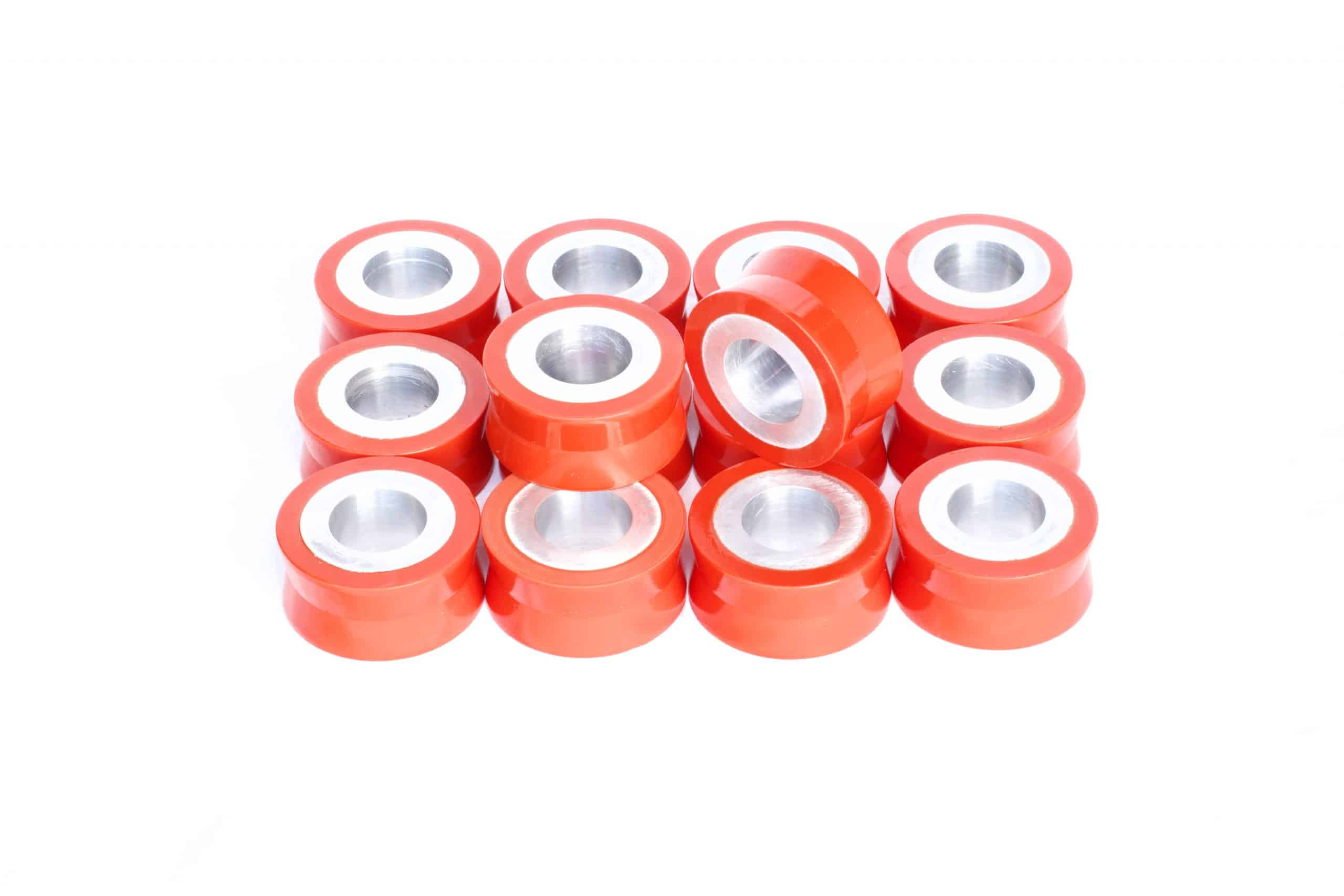 An array of V-shaped polyurethane rollers.