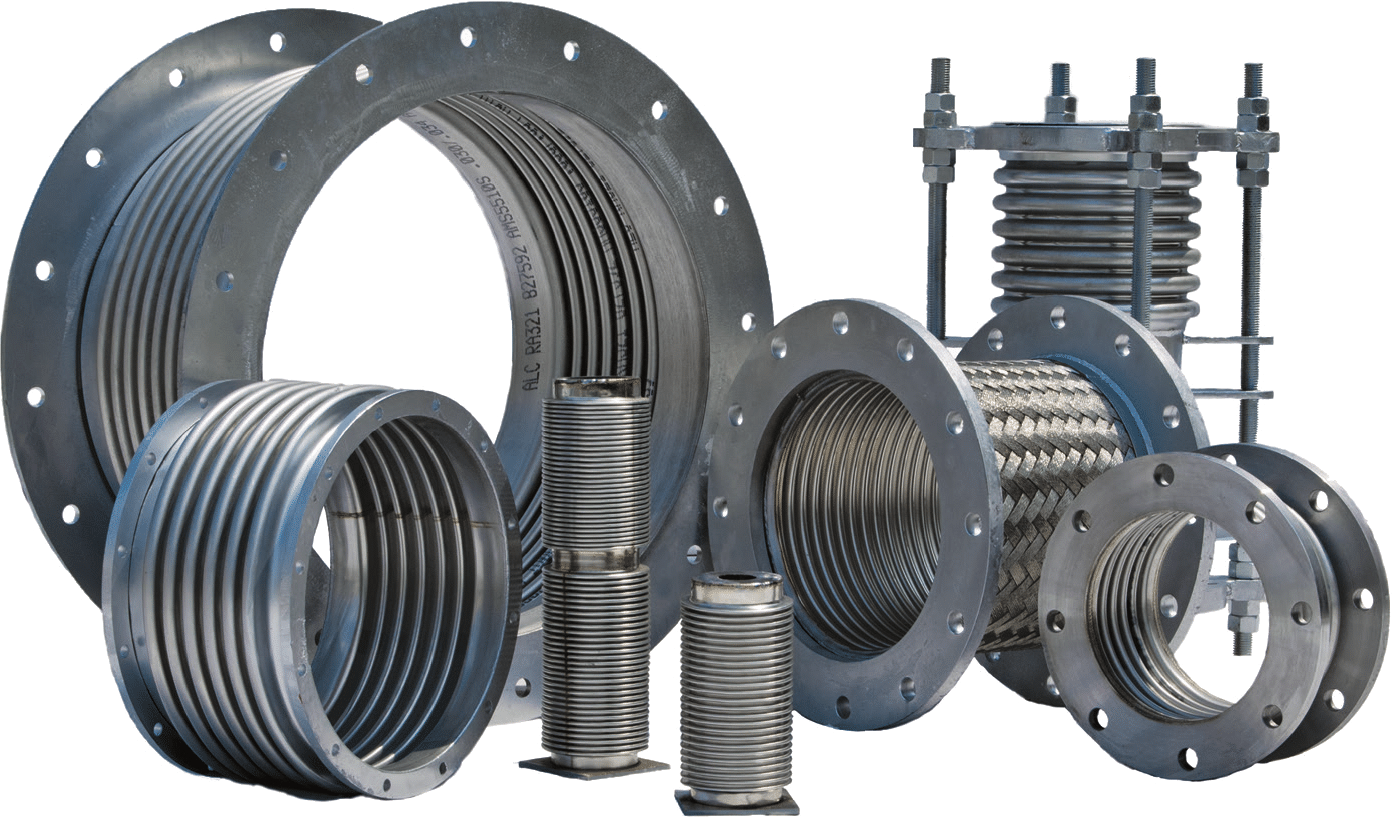 Different styles of metal bellows expansion joints.