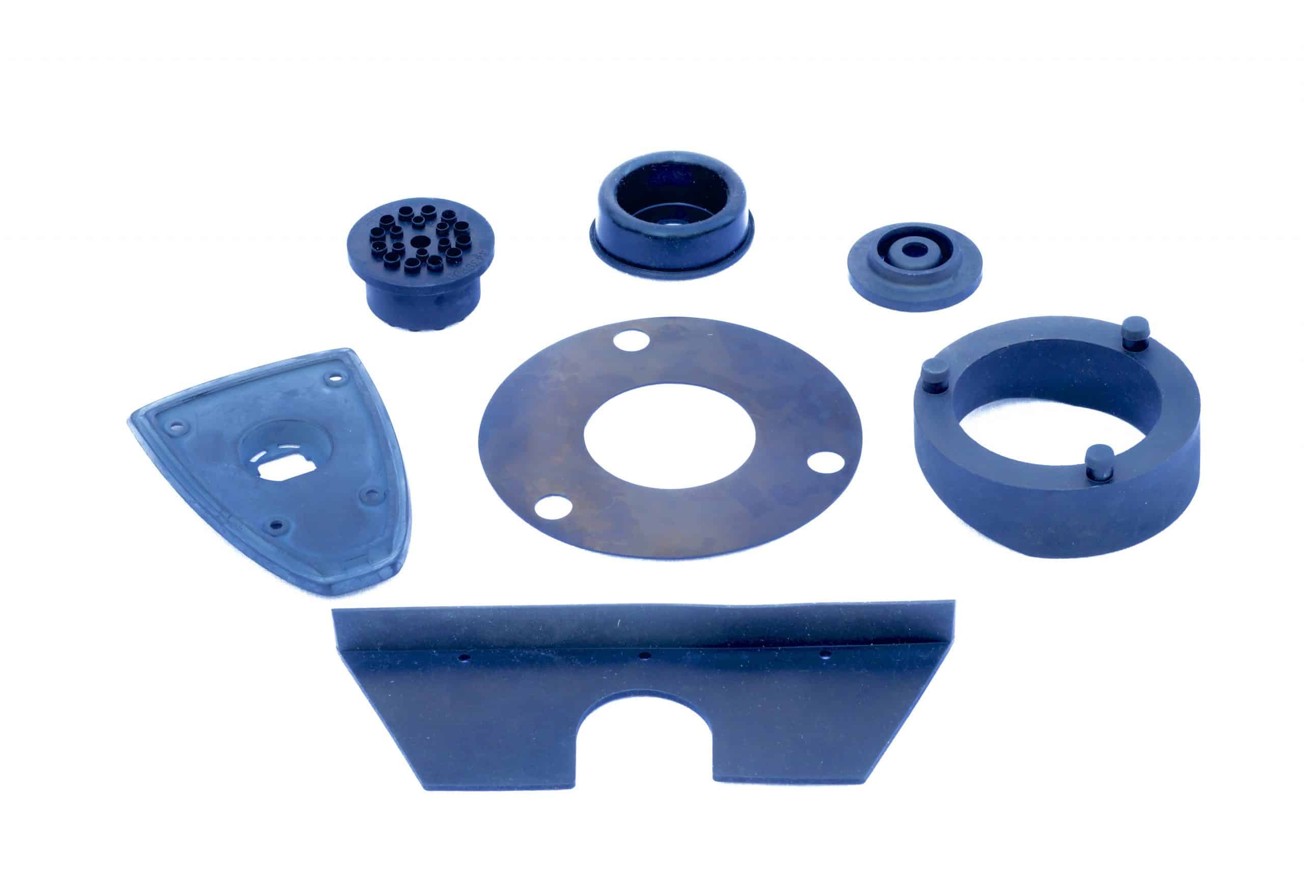 Various molded nitrile, neoprene, and natural rubber parts.