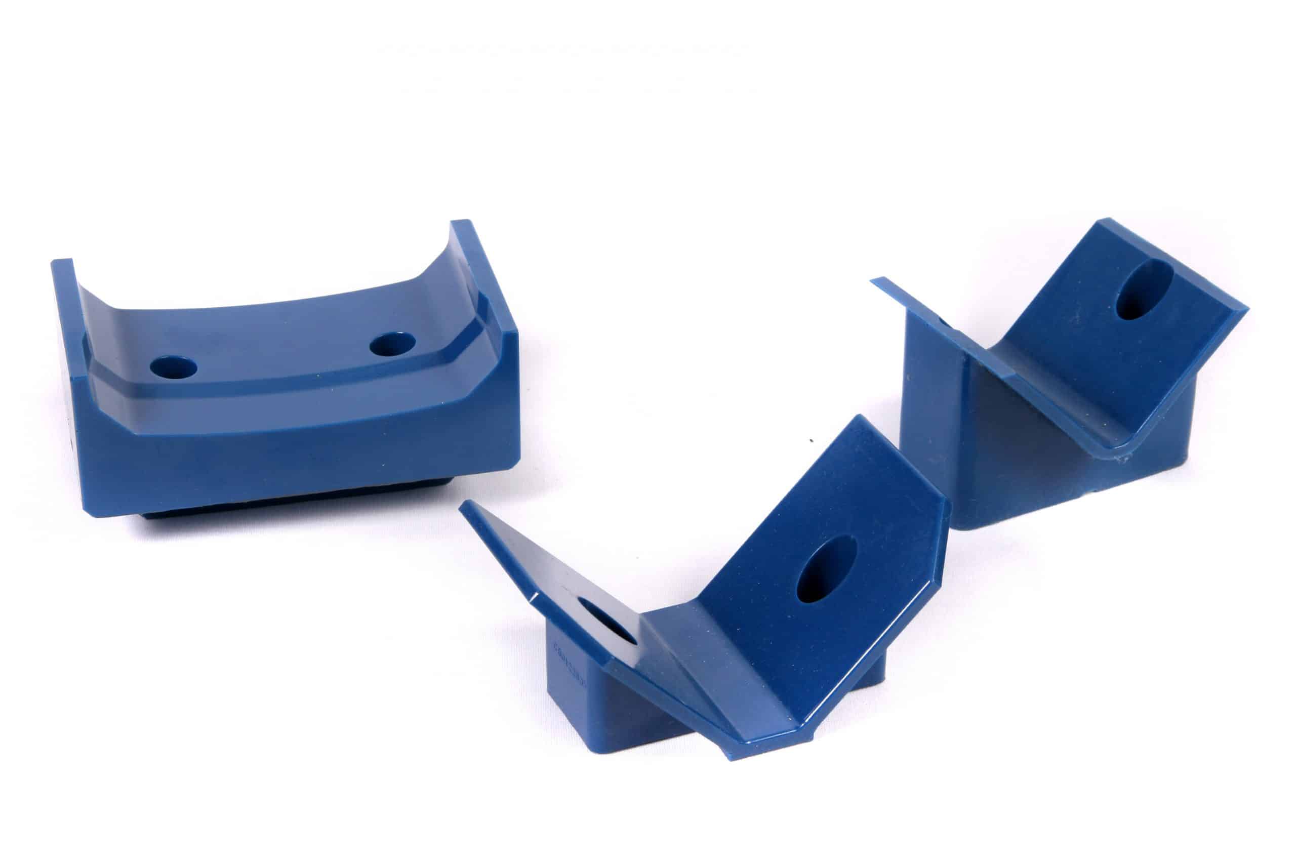 Array of blue urethane transport fixtures.