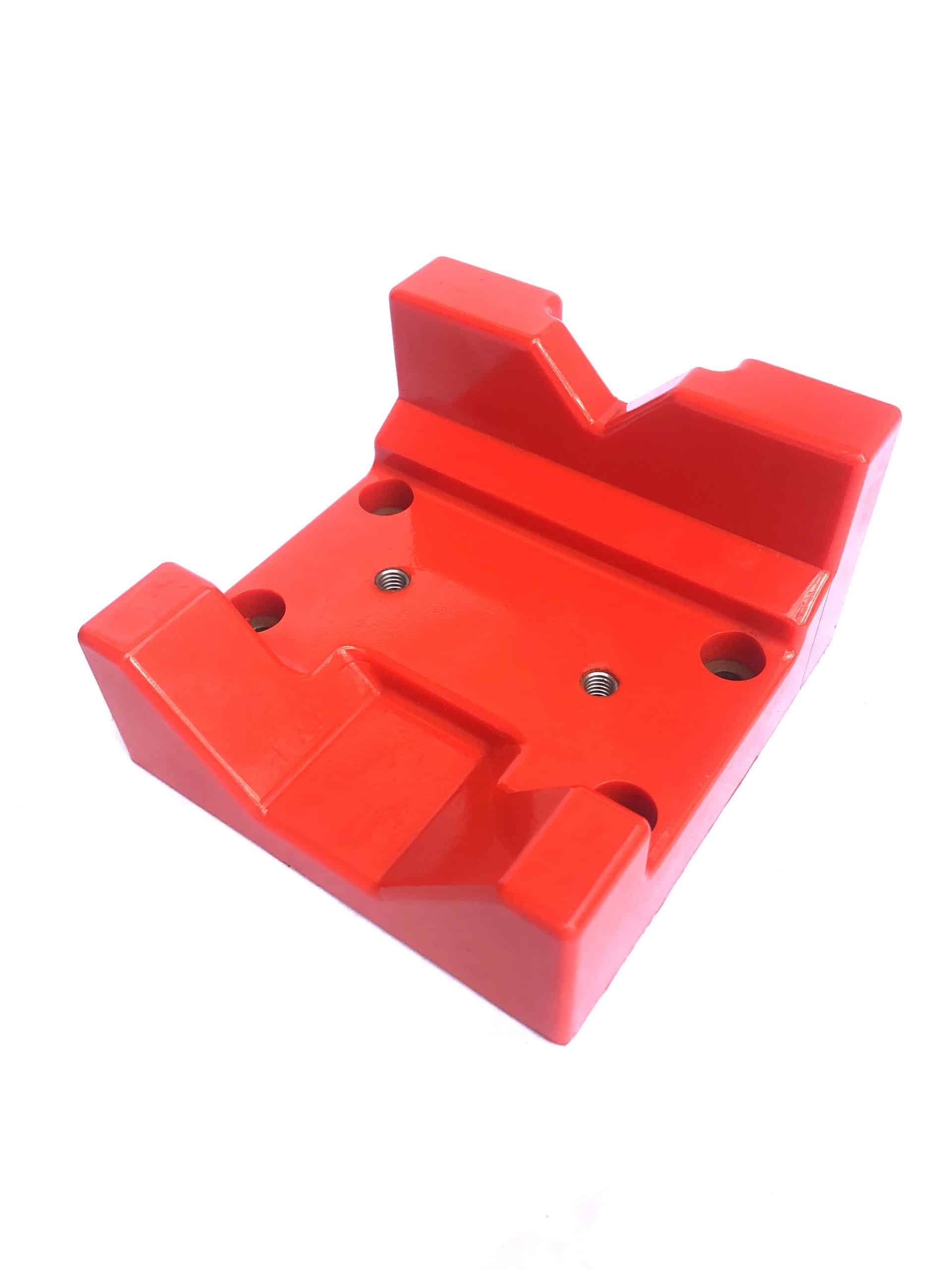 Dual polyurethane V-block with metal insert.