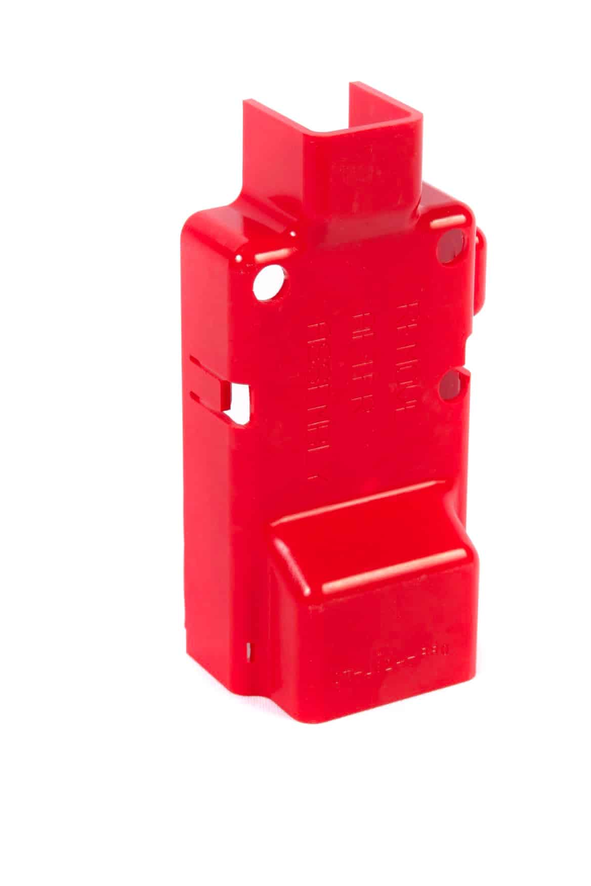 Red, urethane snap on protective cover for assembly operations..