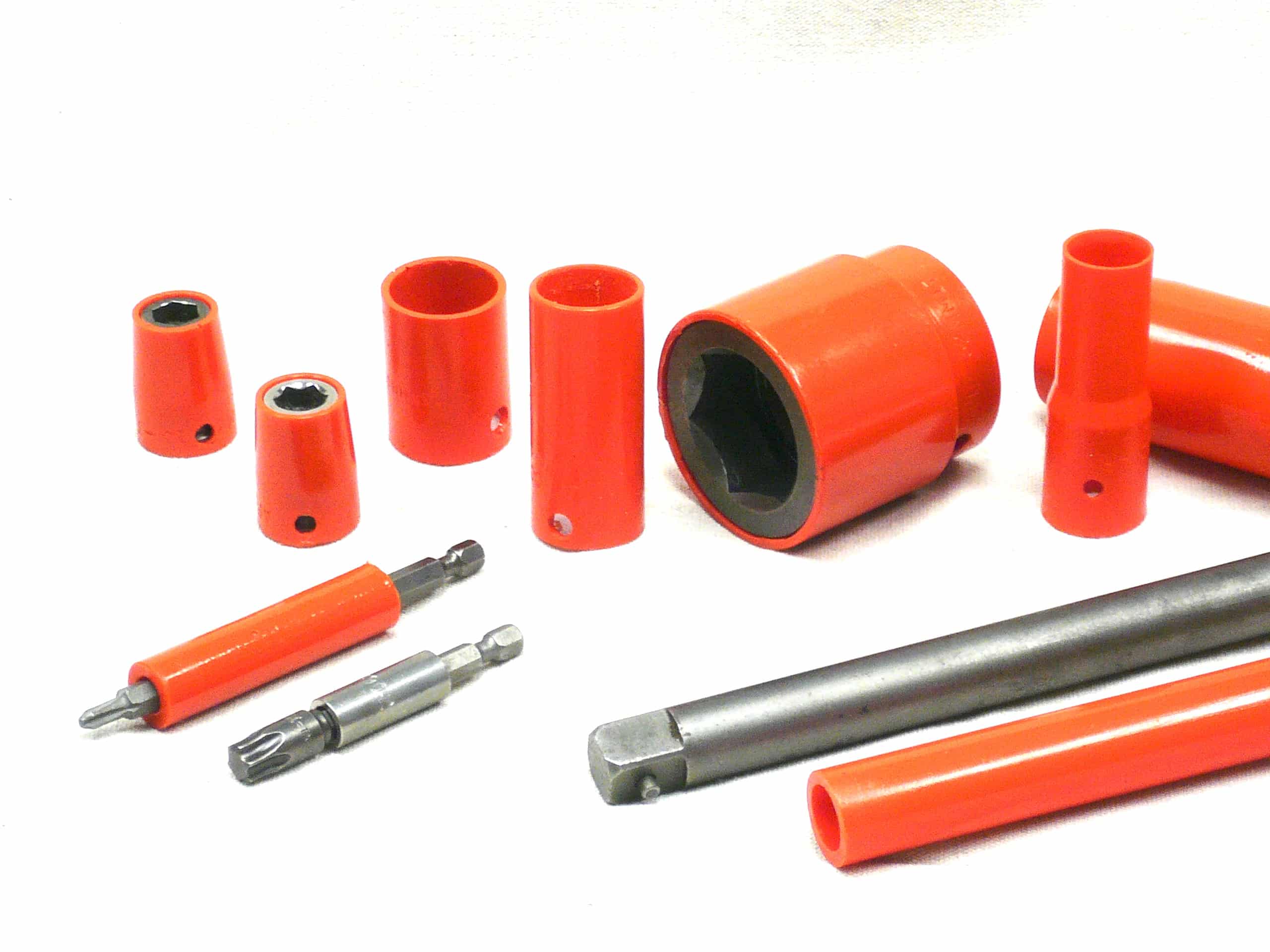 Close up of small urethane socket and tool protective covers.